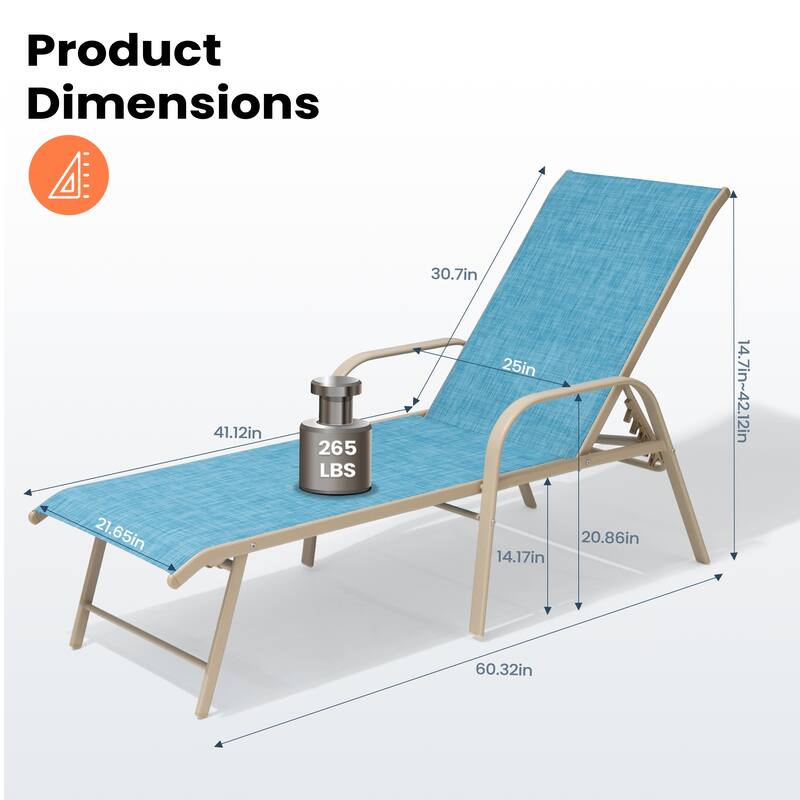 Pellebant 2/4PCS Outdoor Lounge Chair Aluminum with Adjustable Backrest