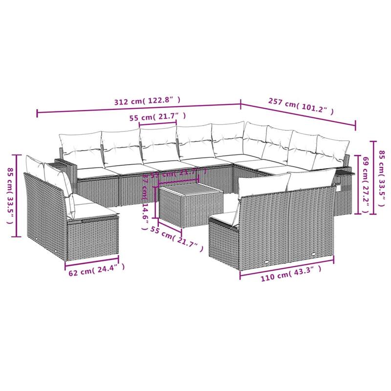 vidaXL Garden Sofa Set PE rattan Large Adjustable Feet