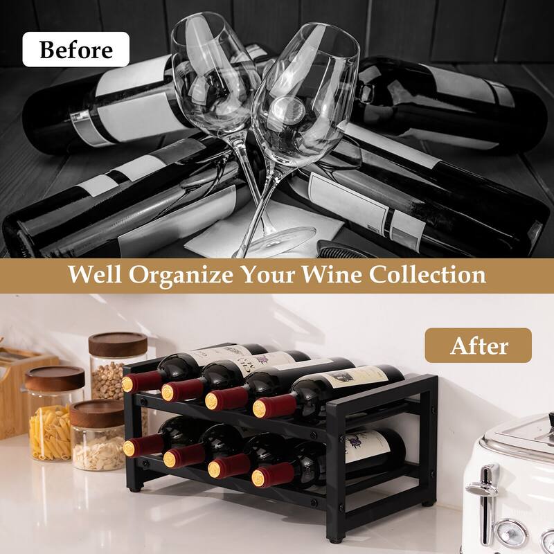 Gymax 8 Bottle Wine Rack 2 Tier Wine Display Storage Holder Countertop