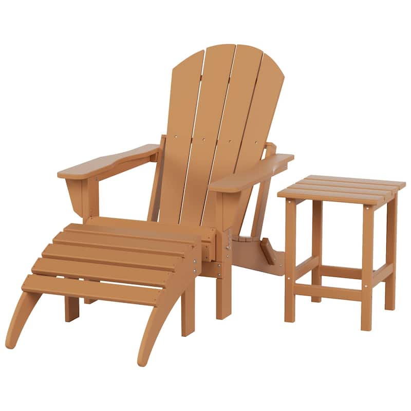 Polytrends Laguna Hdpe All Weather Outdoor Patio Foldable Adirondack Chair With Ottoman And Side Table (3-Piece Set)