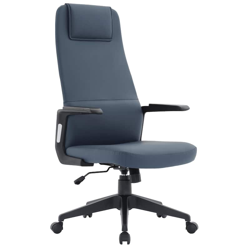 Nexa Ergonomic Leather/Polyester High-Back Office Chair with Padded Headrest, Adjustable Height, Swivel, and Smooth Casters
