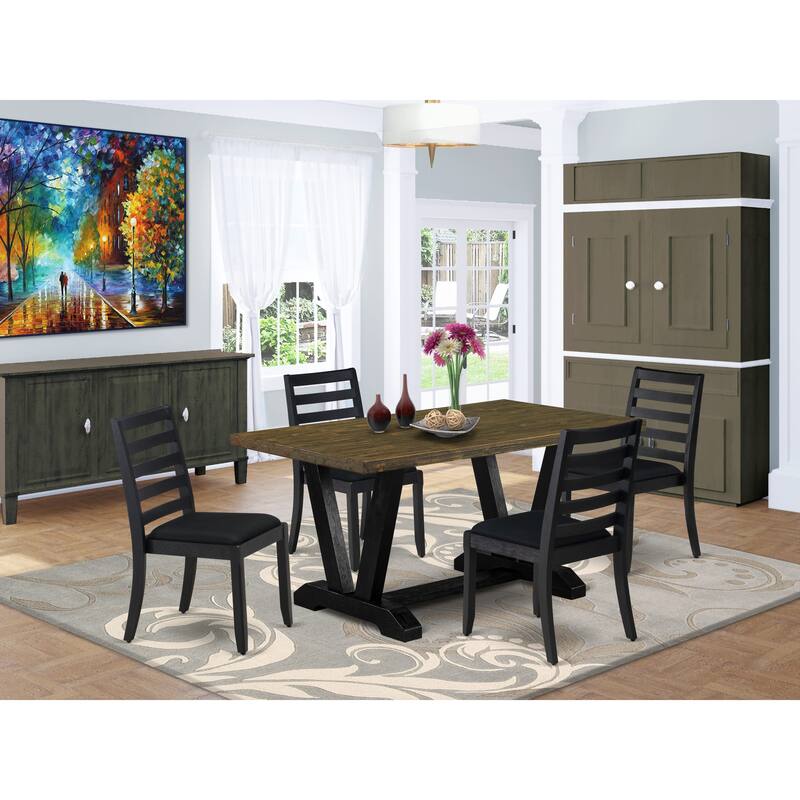 East West Furniture dining table set - a breakfast table & stackable Dining chairs - Wire-brushed Black (Pieces Seat Options) - V676X1624-5
