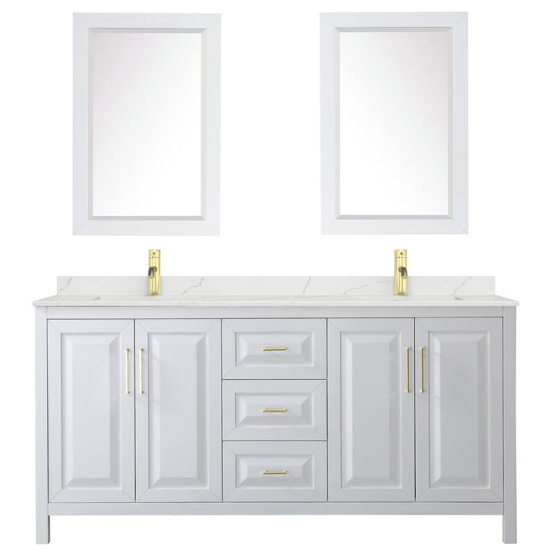 Daria 72-inch Double Vanity, Single Hole Quartz Top, 24-inch Mirrors