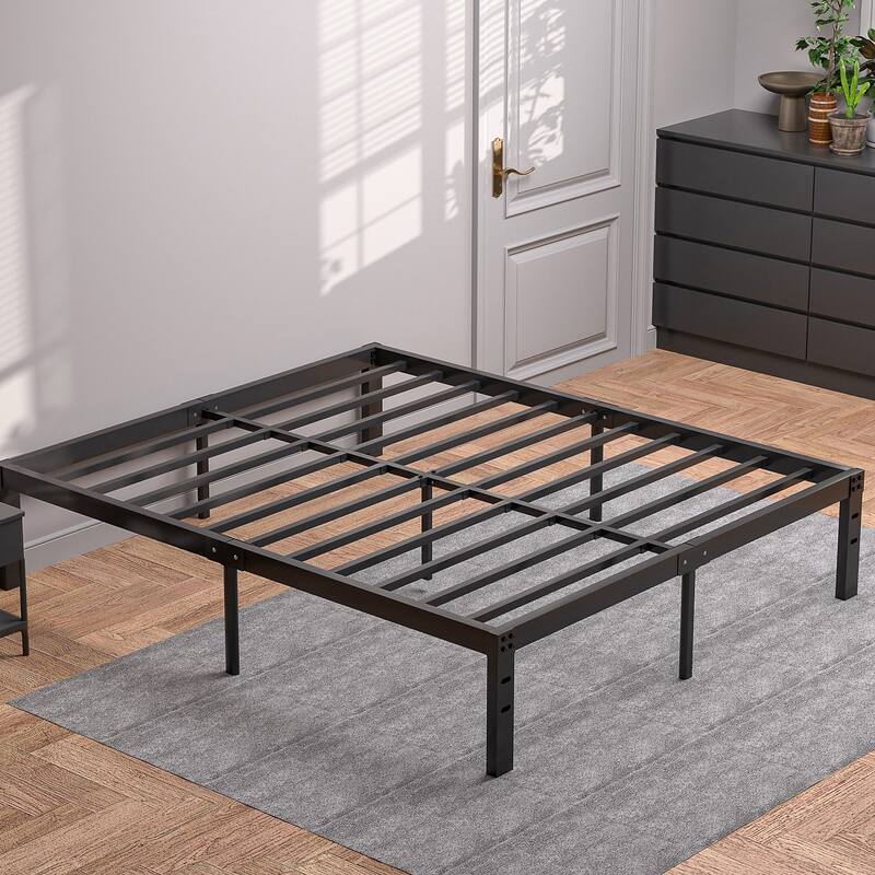 VECELO Bed Frames No Box Spring Needed, Heavy Duty Metal Platform with Steel Slat, Easy Assembly, Black - 14.2''H - Full
