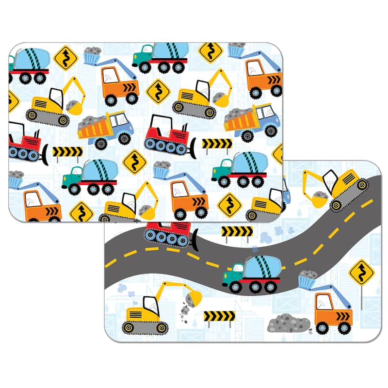 Reversible Wipe-clean Counterart Placemats Set of 4 - Kids Construction Trucks