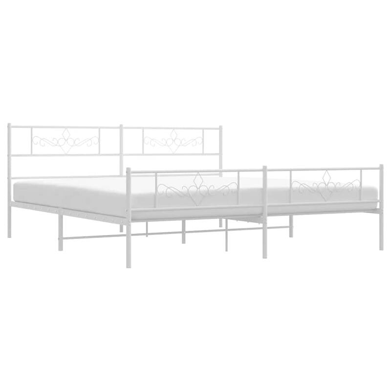 vidaXL 12 Inches White King Size Metal Bed Frame No Mattress - 81.5" x 78" x 35.4"