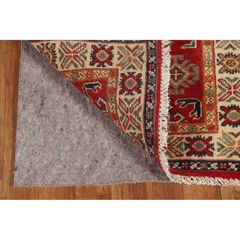 Red Geometric Kazak Accent Rug Handmade Traditional Wool Carpet - 2'0" x 3'0"
