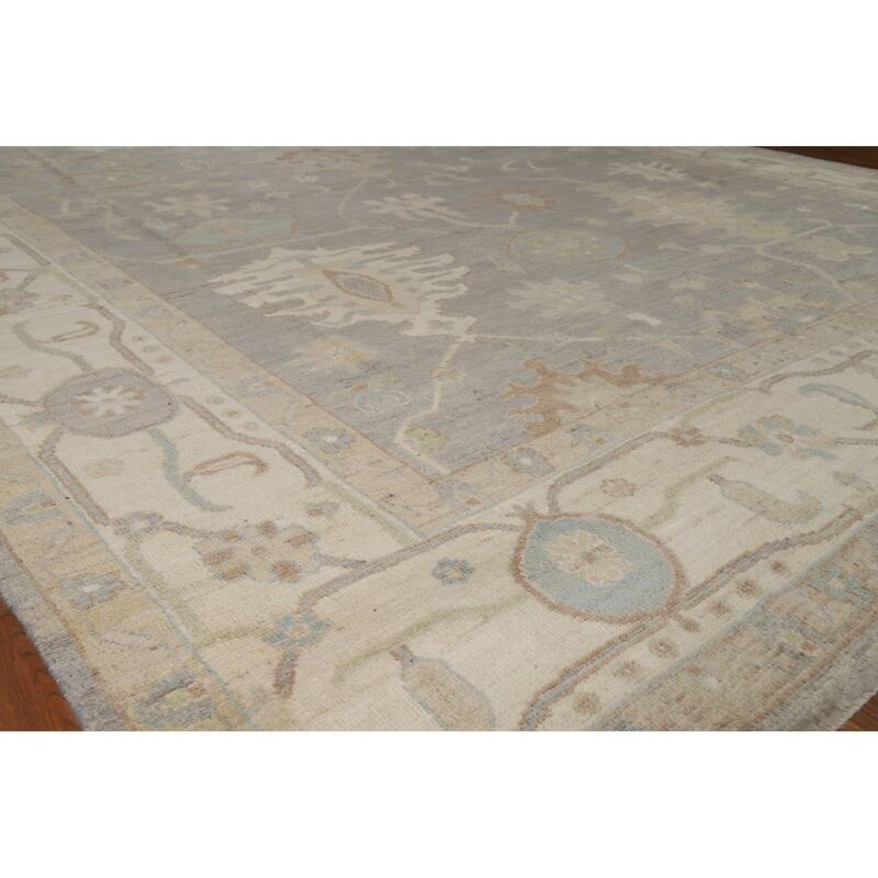 Hand Knotted Oriental 100% Wool Carpet Transitional All-Over Greys & Charcoal Oushak Area Rug - 12' 0'' X 9' 0''