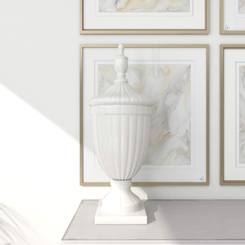Ceramic Living Room Decorative Jars with Grooves and Lid - Gold, Silver, Black, White - Roche River Decor