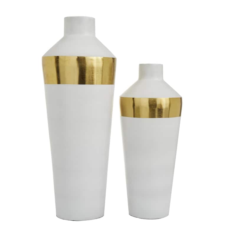 Metal Decorative Vase with Gold Band - Set of 2 Black or White - Roche River Decor