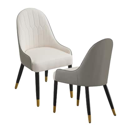 2 Piece PU Leather Kitchen Dining Chairs with Backrest, Cushion, Metal Feet, Breathable for Dining Room Kitchen Living Room