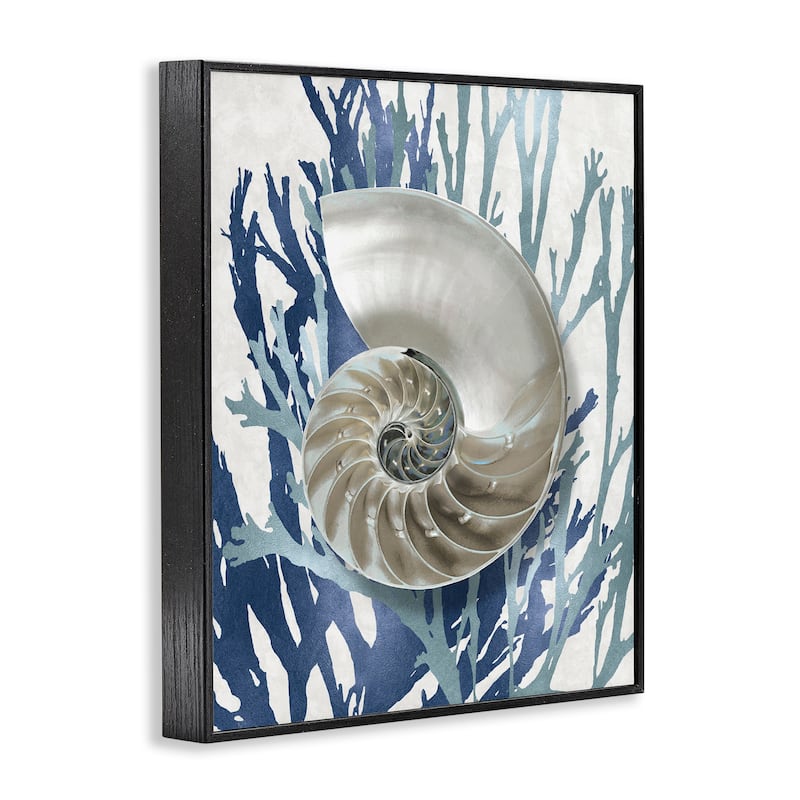 Stupell Shell Coral Beach Blue Design Framed Giclee Texturized Art by Caroline Kelly