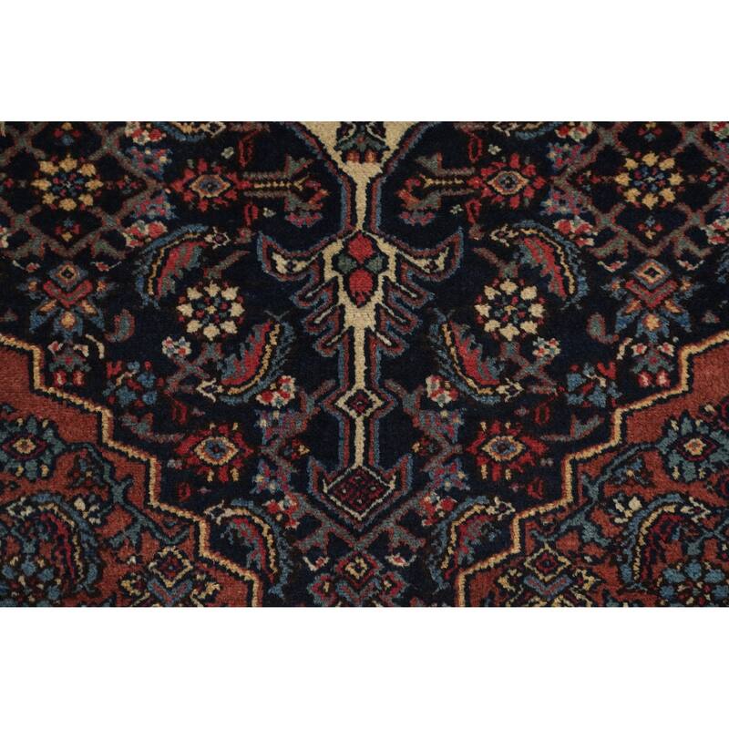 Hand Knotted Oriental 100% Wool Carpet Traditional Floral Navy Blue & Blues Bibikabad Area Rug - 4' 9'' X 3' 7''