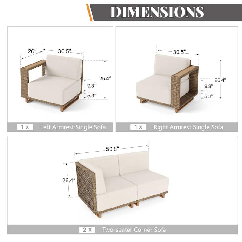 MAISON ARTS 6-Piece Modular Arc Rattan Sofa Set - Wide Armrests & Thick Cushions | Durable PE Wicker & Wood-Plastic.