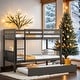 preview thumbnail 1 of 10, Stylish & Simple Twin Over Twin Bunk Beds with Trundle, Safety Rail and Ladder, Kids/Teens Bedroom, Split Into 2 Beds, Black Espresso