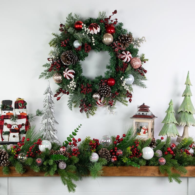 Mixed Pine Ornaments and Pinecones Artificial Christmas Wreath 28-Inch Unlit - 28"
