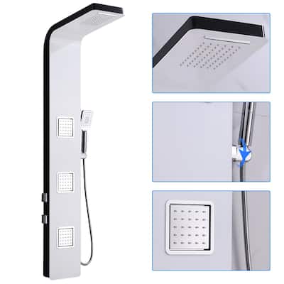 59in. Shower Panel Tower with Adjustable Body Jet in Black and Silver
