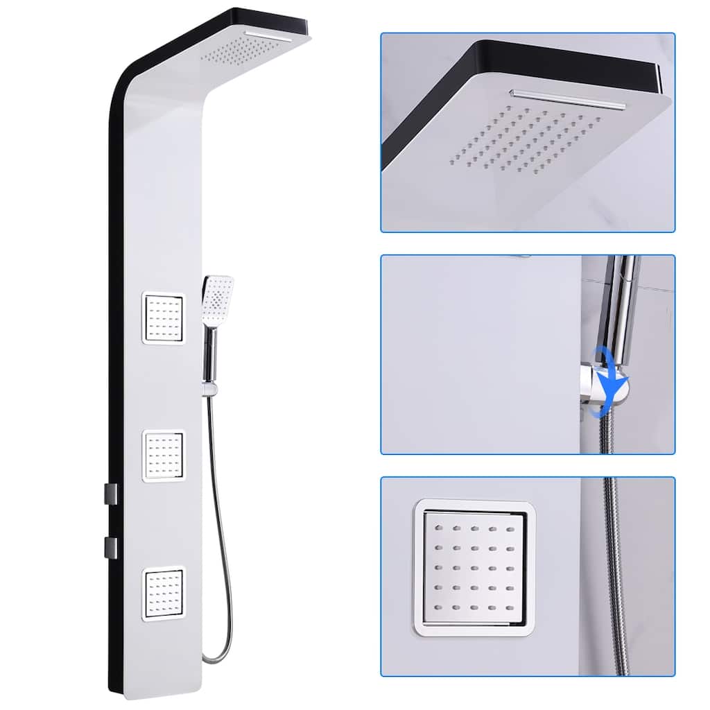 59in. Shower Panel Tower with Adjustable Body Jet in Black and Silver