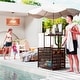 preview thumbnail 1 of 25, Outsunny Wicker Pool Float Storage Organizer, PE Rattan Pool Float Holder with Basket Shelf Towel Bars, Rolling Pool Caddy Brown