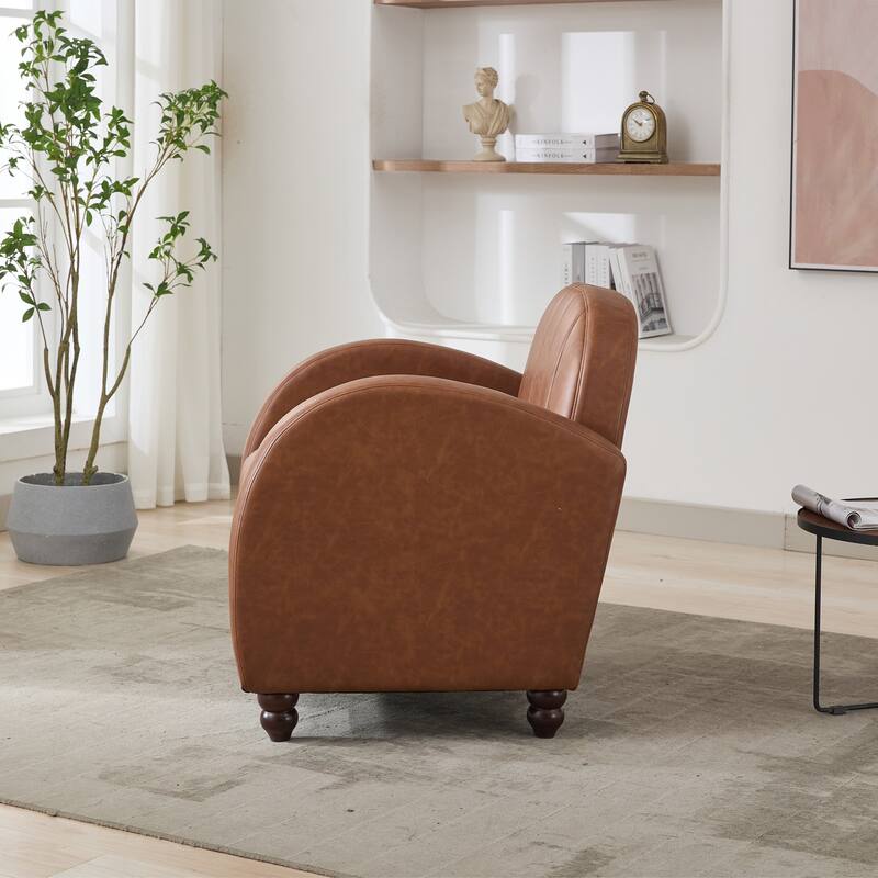 Retro PU Leather Accent Chair with Curved Armrest