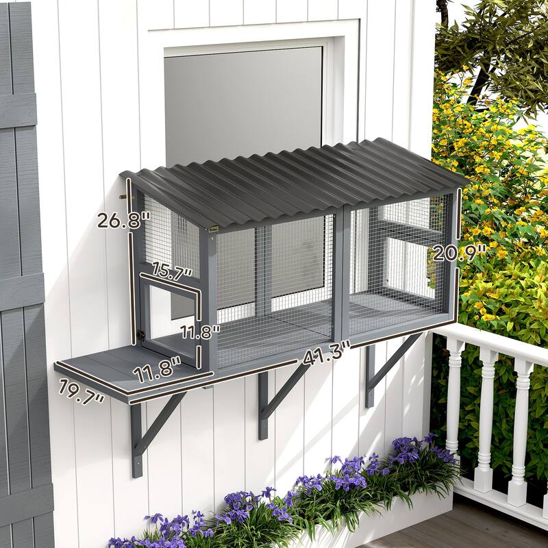 PawHut Cat Catio, Outdoor Cat Enclosure Window Perch for Multiple Kittens with Jumping Platform