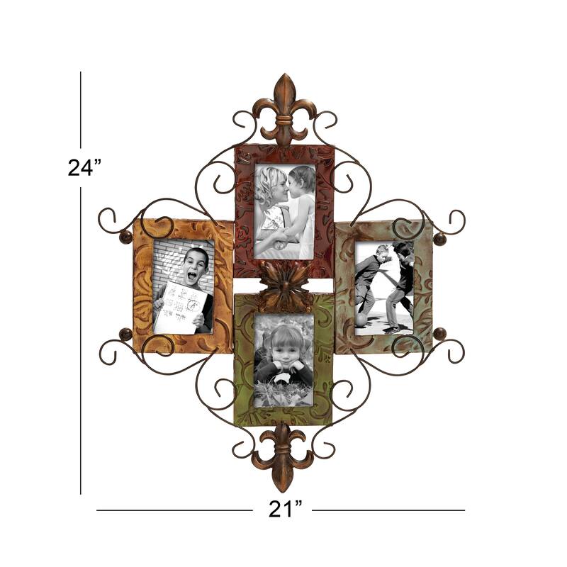 Multi Colored Metal 4 Slot Scroll Wall Photo Frame
