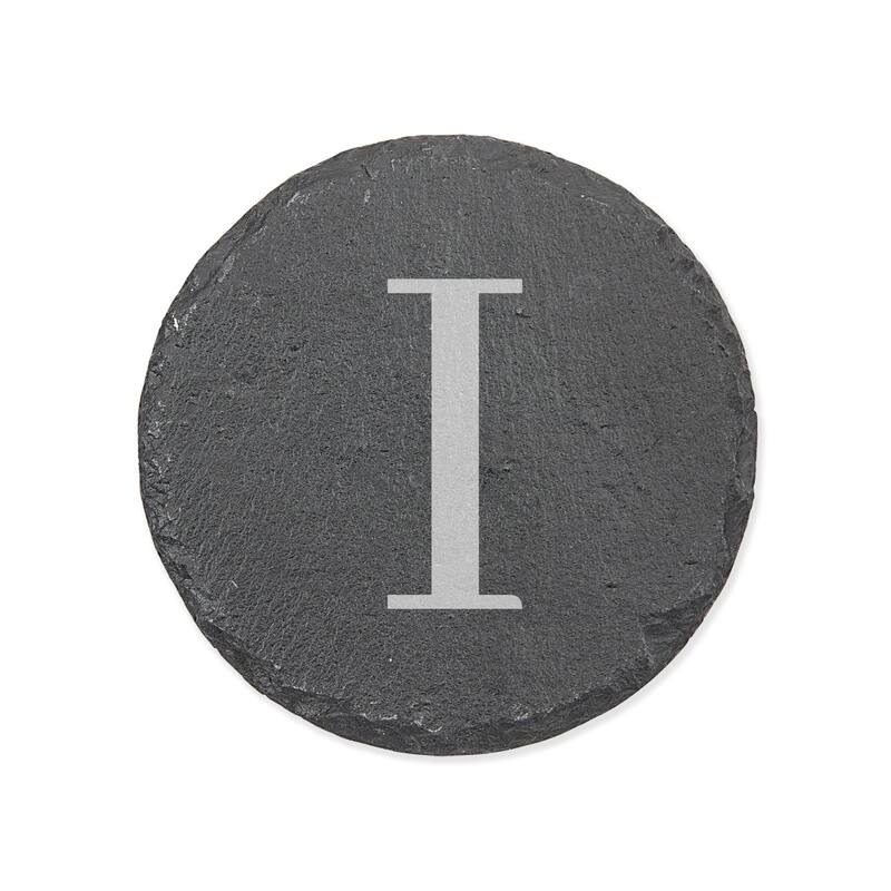 Personalized Letter Round Slate Coaster - 1 piece - I - Slate