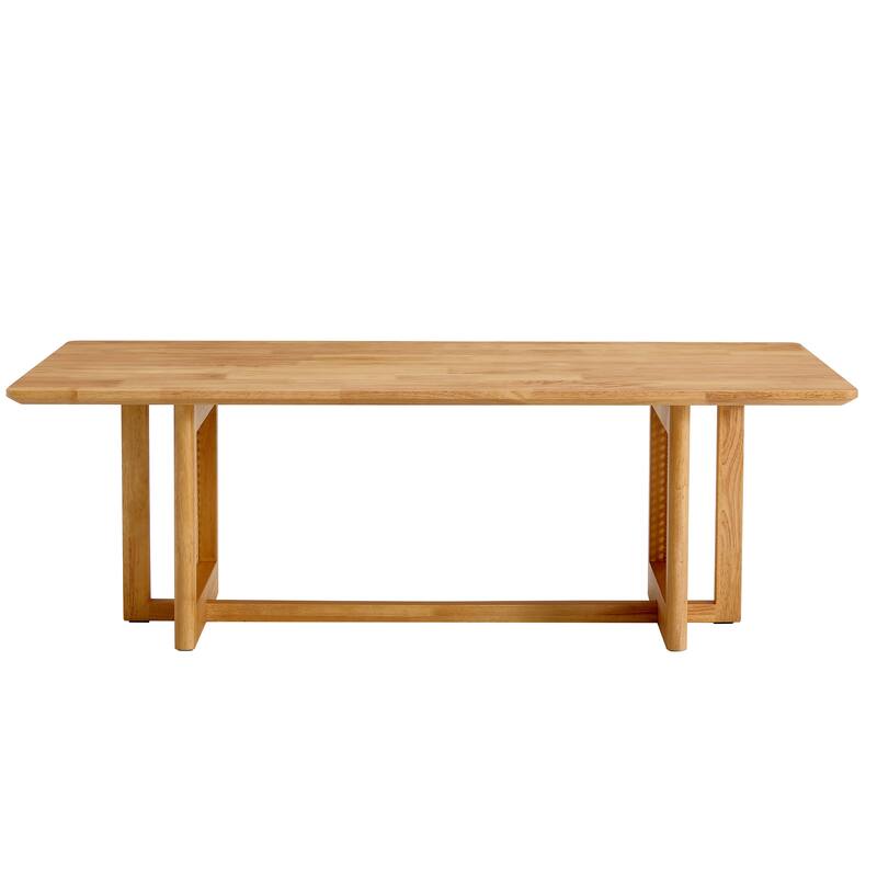 Chinese Log Style Imitation Rattan Walnut Color Coffee Table Rectangular Solid Wood Coffee Low Table, for Living Room Office
