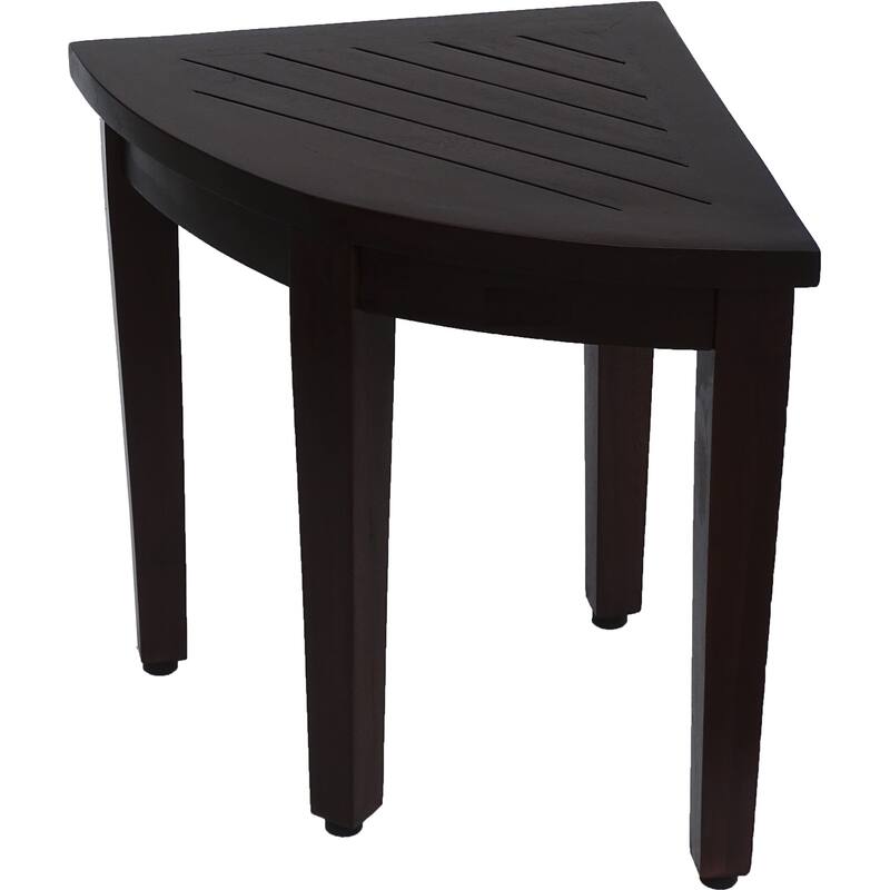 Compact Teak Corner Shower/ Outdoor Bench with Shelf in Brown Finish