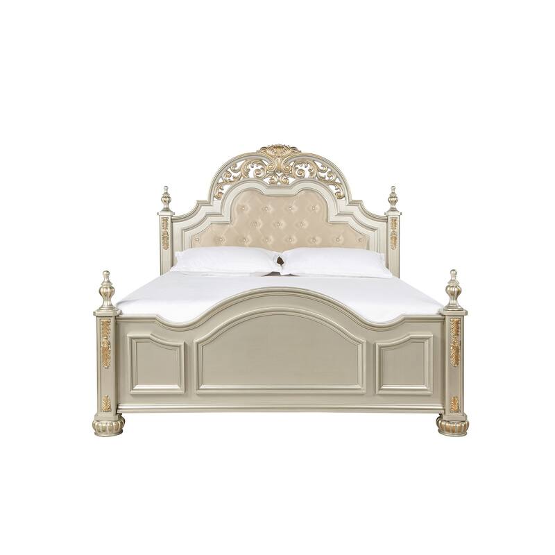 Lyon Cherry Wood Frame Faux Leather Upholstered Panel Bed