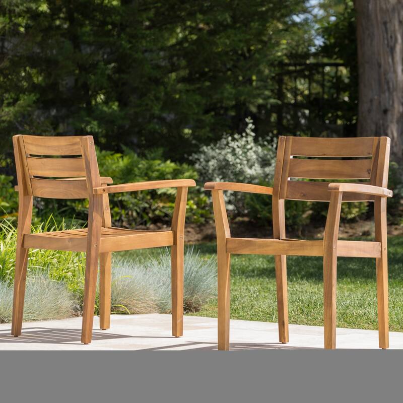 Roomfitters Stamford Set of 2 Acacia Wood Outdoor Dining Armchairs, Slatted Open-Back Design