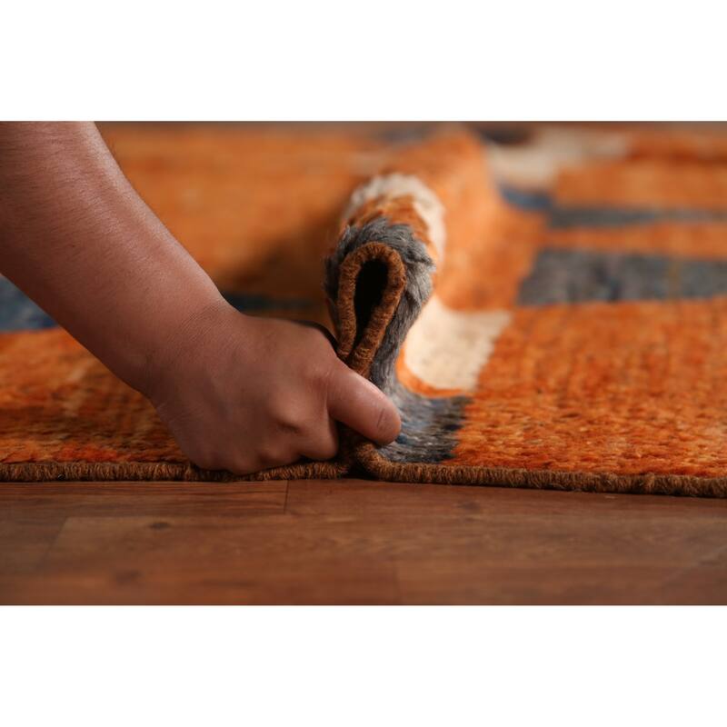 Geometric Orange Moroccan Oriental Rug Hand-Knotted Wool Carpet - 6'10" x 9'10"
