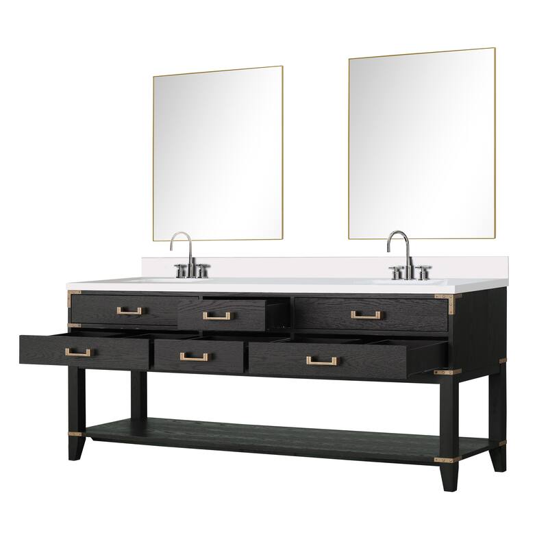 Norwalk 60 in W x 22 in D Black Oak Double Bath Vanity, Cultured Marble Top, Faucet Set, and 28 in Mirrors