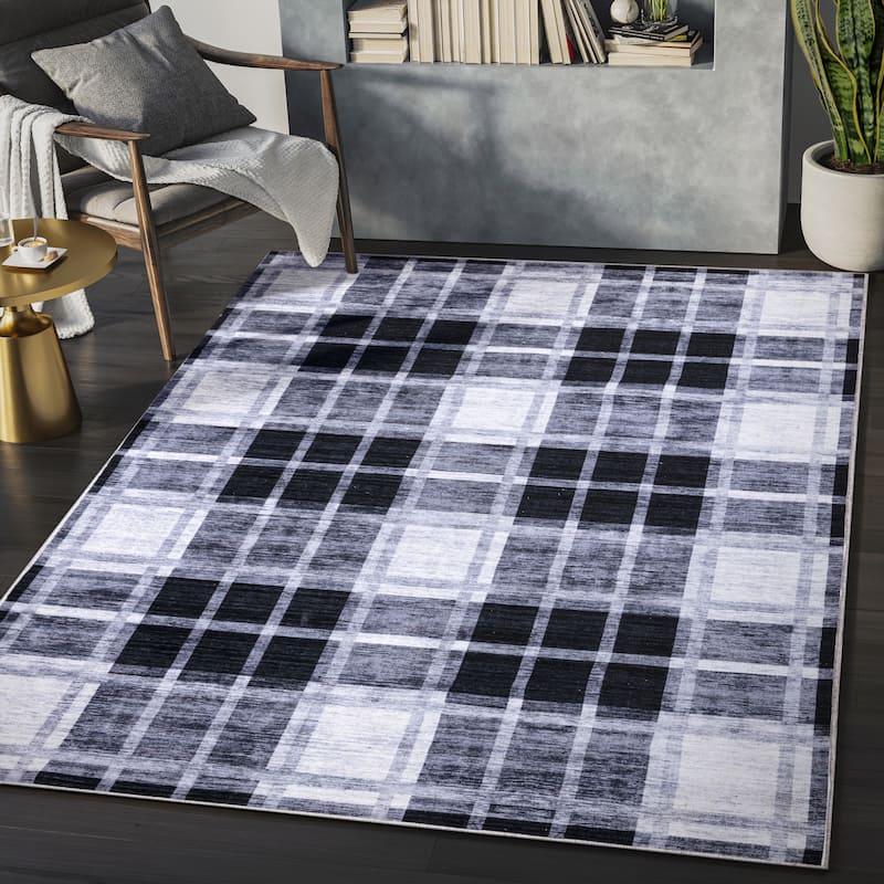 Abani Rugs PAR130A Parker Plaid Cream Black Area Rug - 5'3" x 7'6" - Cream