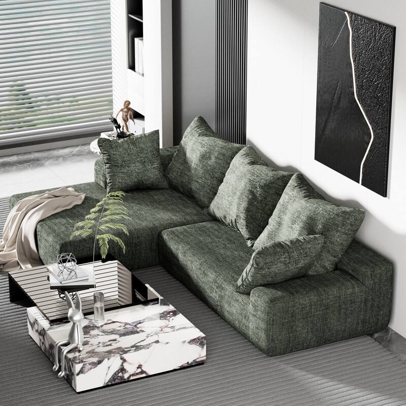 Momei L-Shaped Sofa - High-Density Foam with Spring, Multiple Cushions, Living Room