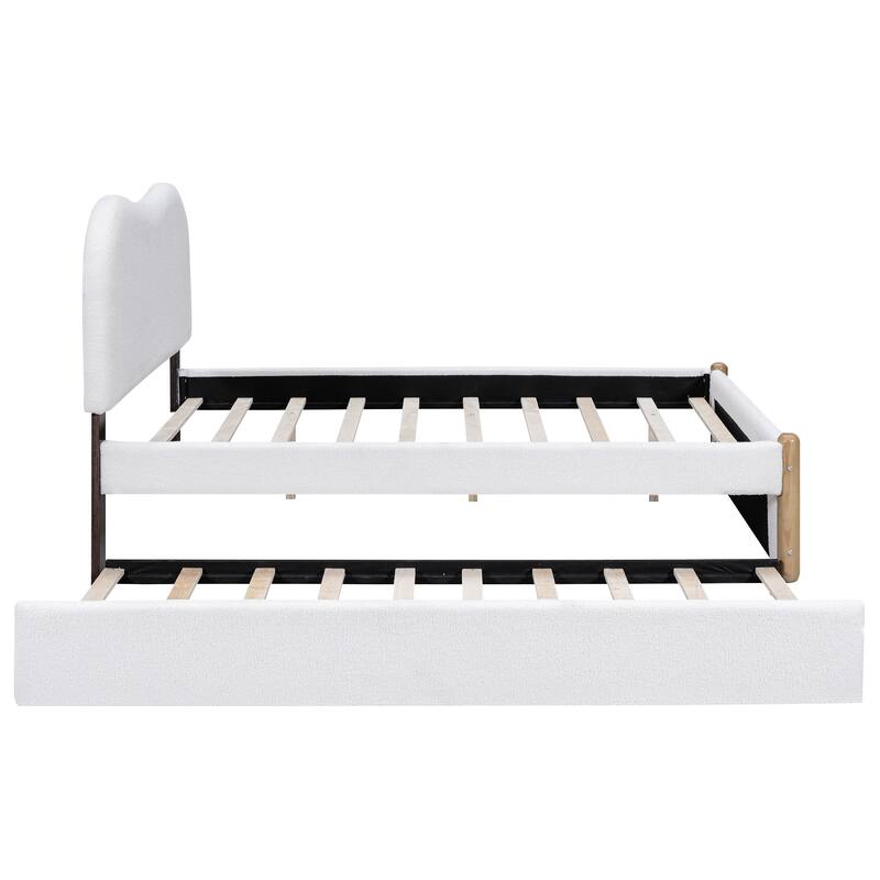Full Size Upholstered Platform Bed with Wood Supporting Feet and Twin Size Trundle