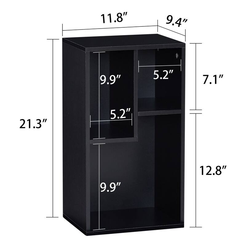 VECELO, (Set of 2)Three Open Cube Wooden Bookcase Organizer, bookshelf small, White/Black/Brown/Grey