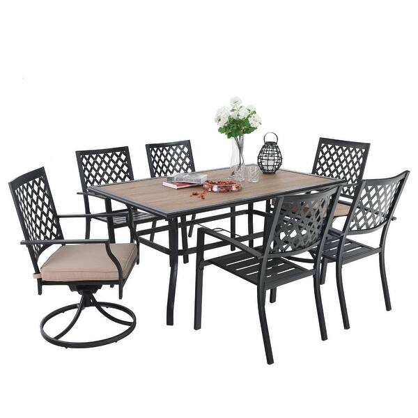 Shop Phi Villa Outdoor Patio Rectangular Dining Table Set With 4 X Dining Chairs 2 X Swivel Chairs Overstock 32076398