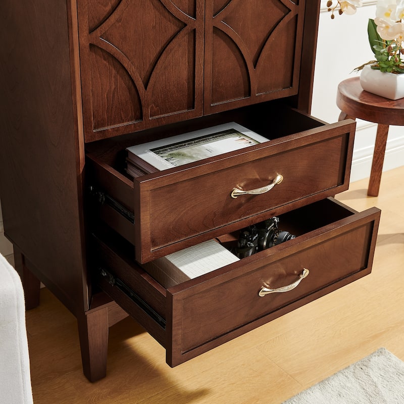 Roomfitters Tall Pantry Sideboard Cabinet, Geometric Storage Console Buffet for Kitchen & Entryway