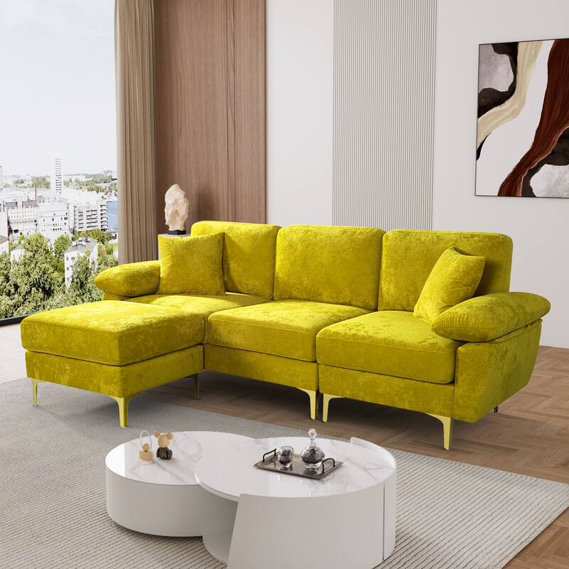 Ouyessir 2-Pieces Upholstered Velvet Sectional Sofa with 2 Pillows & Ottoman