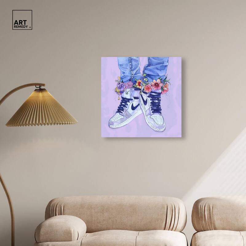 Lilac Floral Bloom Sneakers Canvas by Art Remedy, Gallery Wrapped