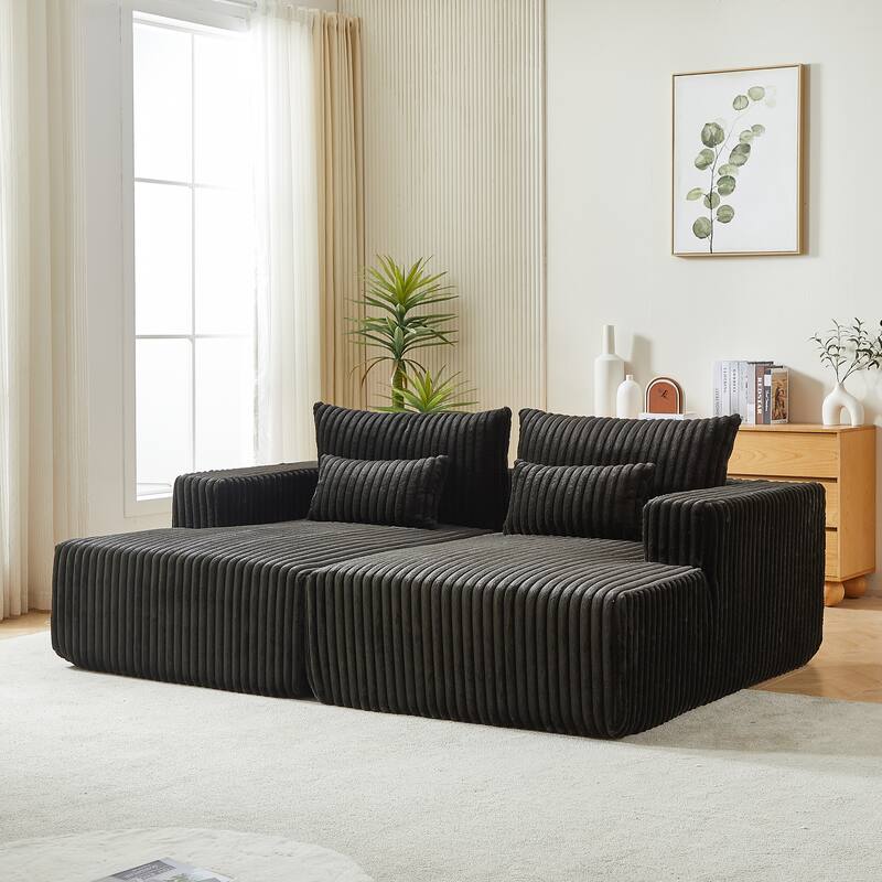 Oversized Modular Sectional Lounge Chaise, Corduroy Upholstered Boneless Sleeper Sofa, Reclining Loveseat Chair with 4 Pillows