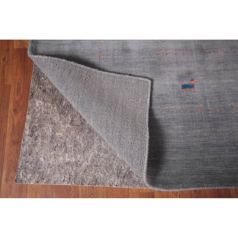 Tribal Gray Gabbeh Indian Area Rug Hand-Knotted Wool Carpet - 8'1"x 9'11"