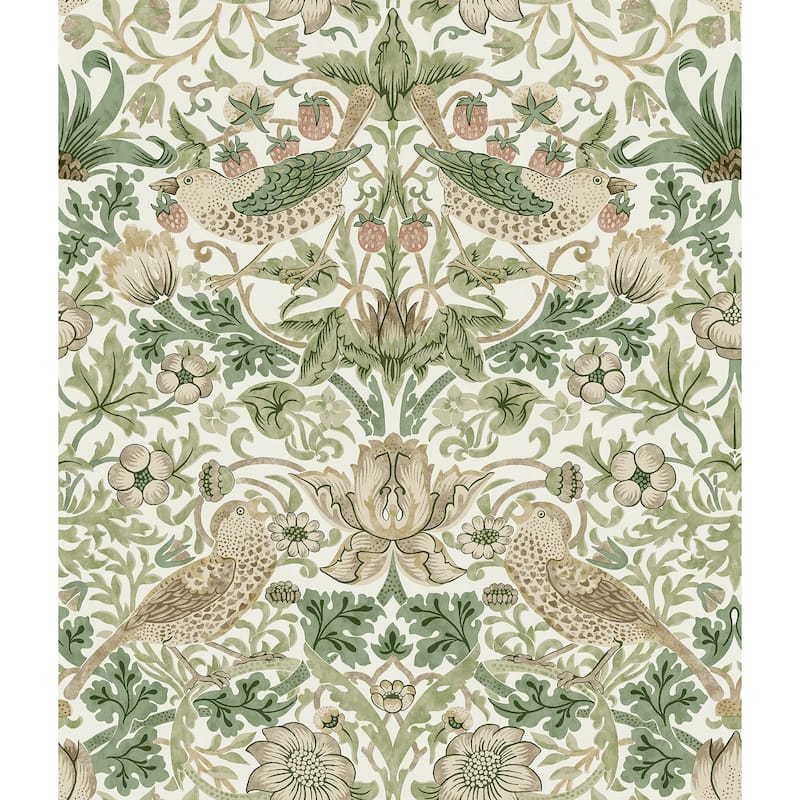 Strawberry Thief Fennel Peel and Stick Wallpaper