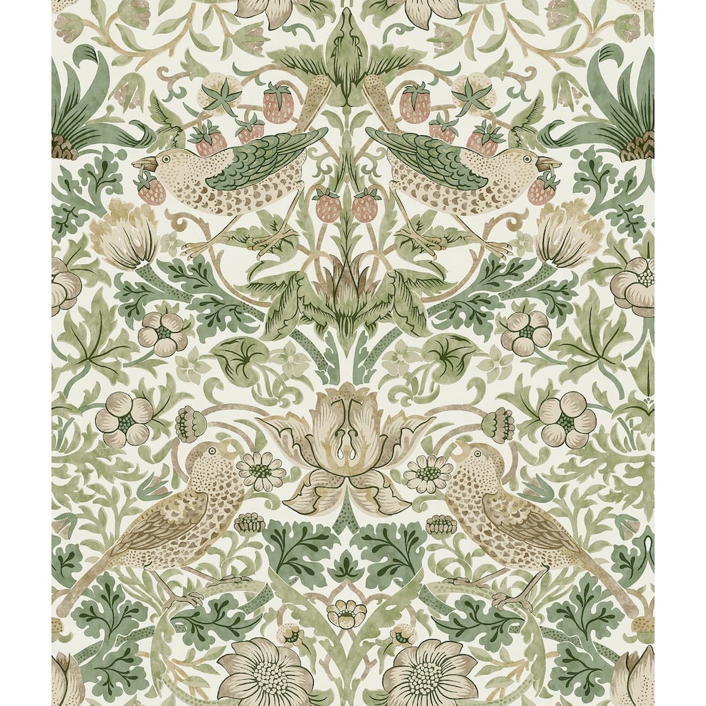 Strawberry Thief Fennel Peel and Stick Wallpaper