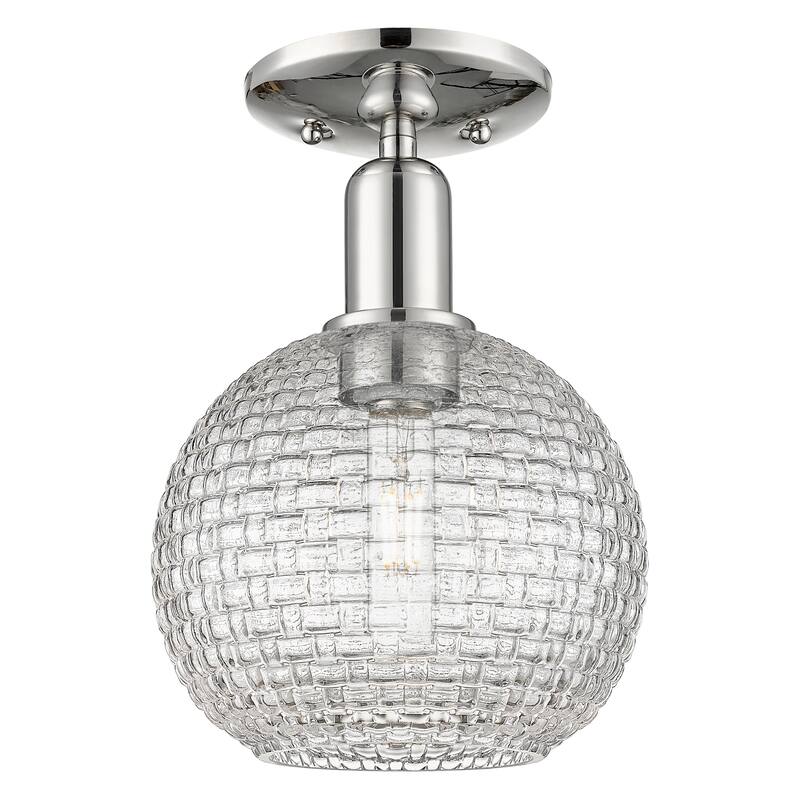Innovations Lighting Endless Possibilities Arcadia - Athens - 1 Light 8" Basketweave Semi-Flush Mount - Polished Nickel