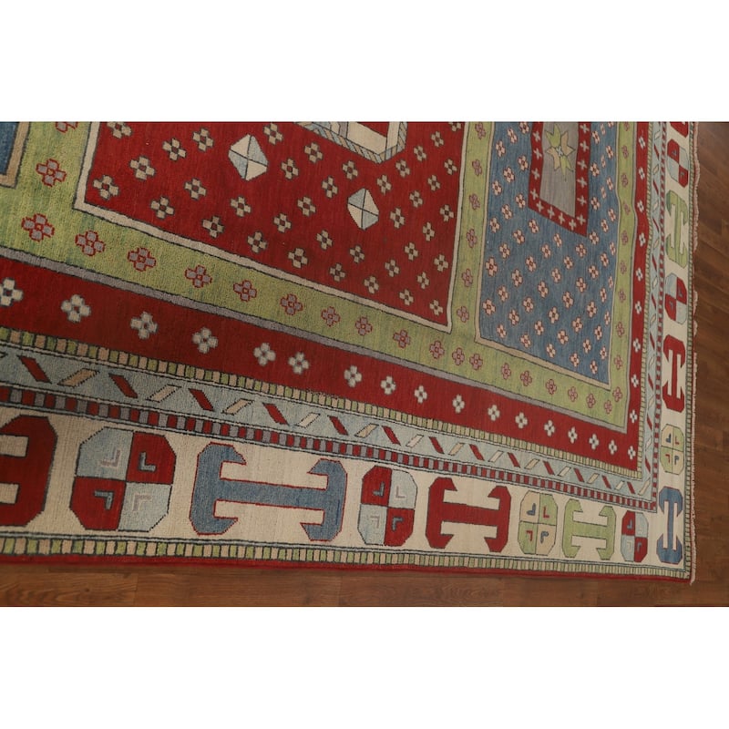 Light Green Kazak Oriental Area Rug Hand-Knotted Wool Carpet - 8'6"x 11'7"