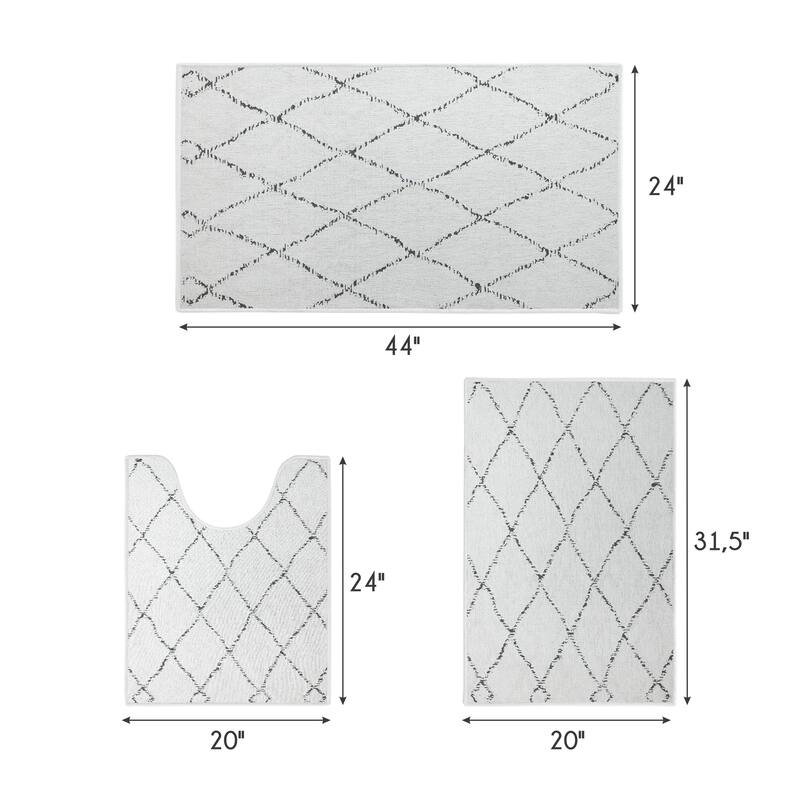 Geometric Design 3 Piece Bathroom Rugs Set - Non-Slip Ultra Thin Bath Rugs for Bathroom Floor - Washable Bathroom Mats Set