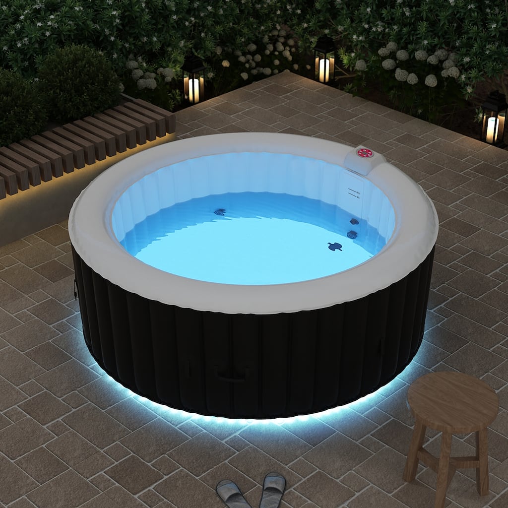 2-3 Person Round Inflatable Hot Tub,Massage Air With Light - 66.9"W