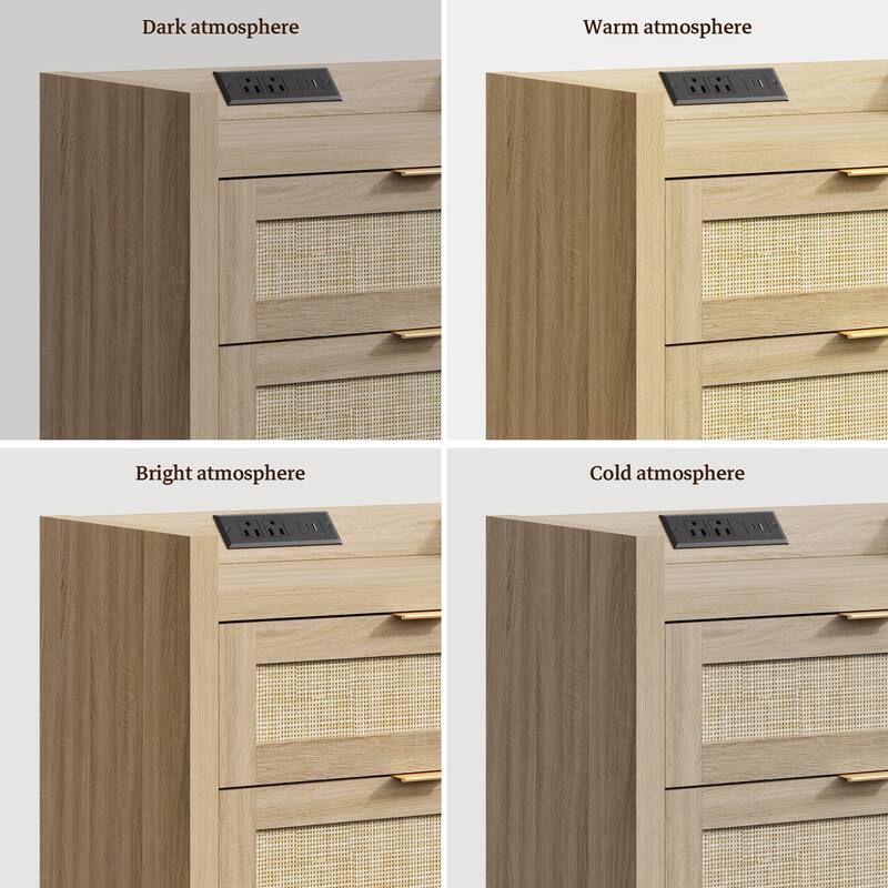 Farmhouse Nightstand with Charging Station and Drawers